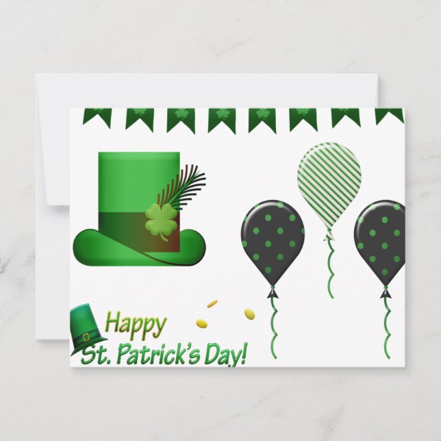 Tarjeta Sombrero y globos del día de San Patricio  (Anverso)