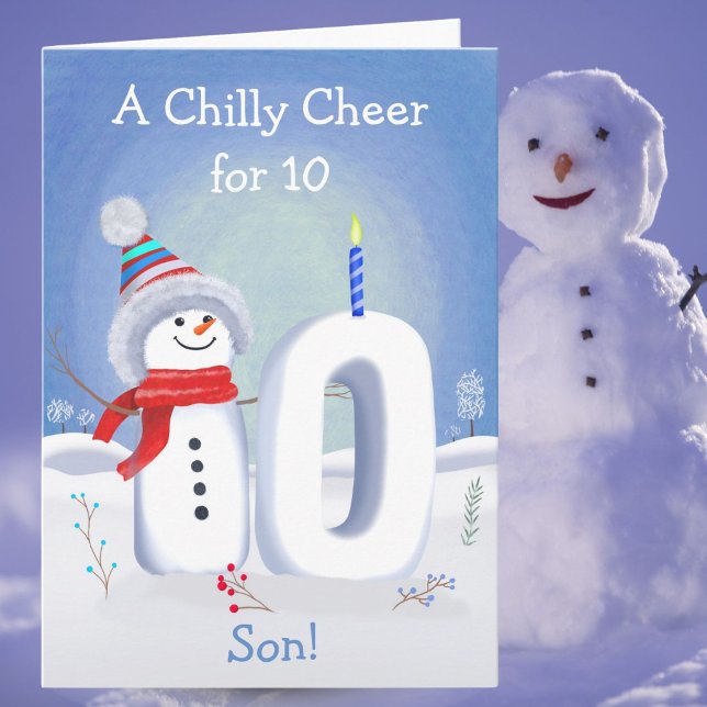 Tarjeta Son 10th Birthday Snowman Snowy Ten Card (Subido por el creador)
