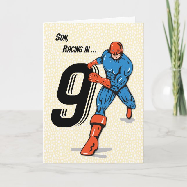 Tarjeta Son 9.º superhéroe de cumpleaños (Anverso)