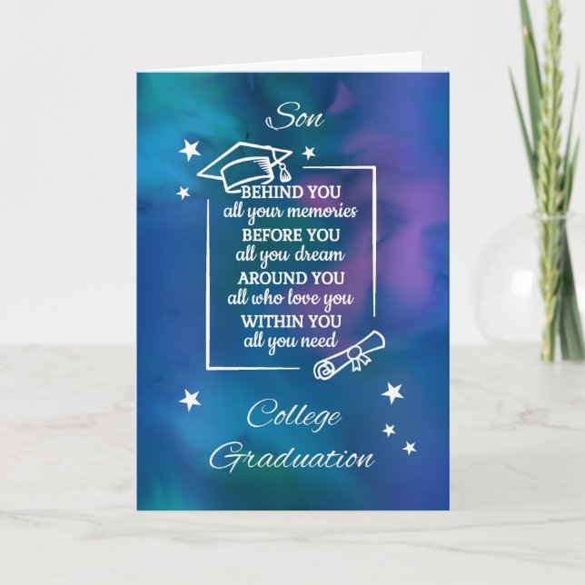 Tarjeta Son College Graduation Quote with Watercolor (Anverso)