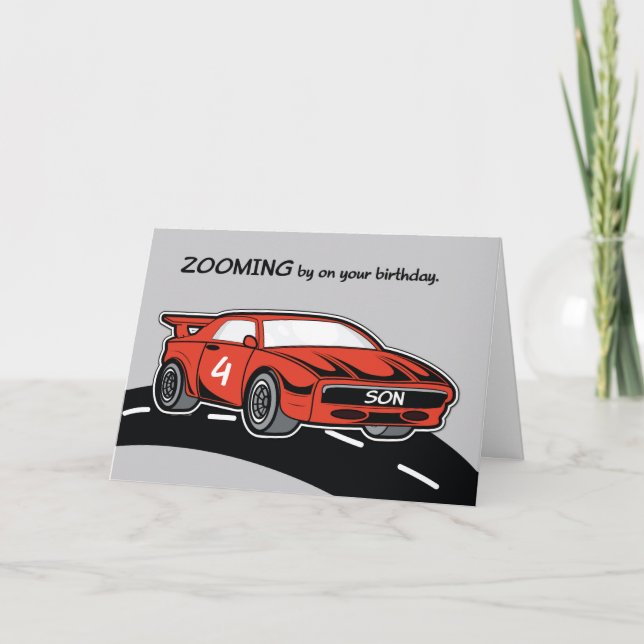 Tarjeta Son Cumpleaños Edad 4 Red Sports Car (Anverso)