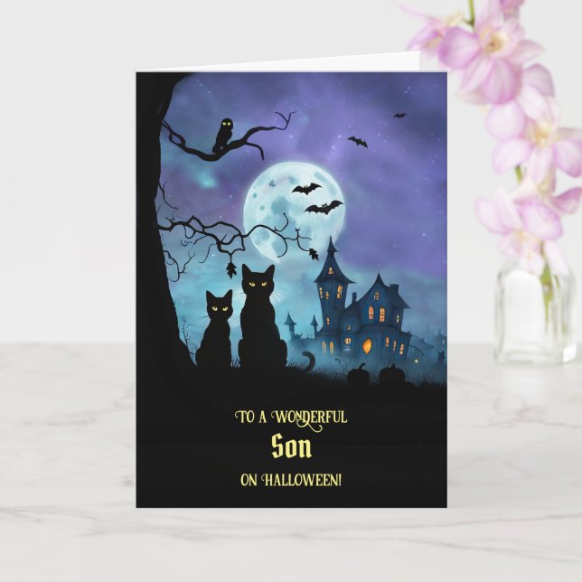 Tarjeta Son Happy Halloween Cute Haunty House (Orquídea)