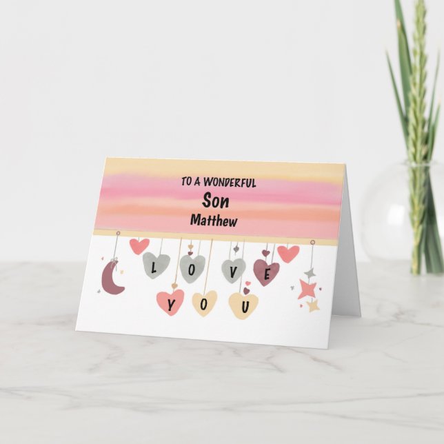 Tarjeta Son Valentine Hearts Moon Stars (Anverso)