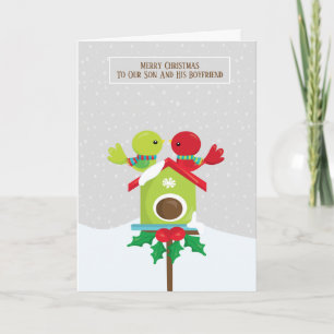 Tarjeta Son y sus novios Navidades de parejas de pájaros