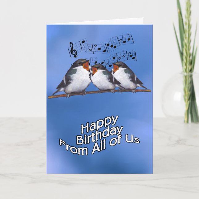 Tarjeta Songbirds con el cielo, cumpleaños de todos nosotr (Anverso)