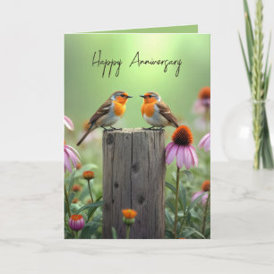 Tarjeta Songbirds en aniversario por una cerca