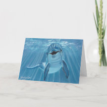 Tarjeta sonriente de saludo para delfines