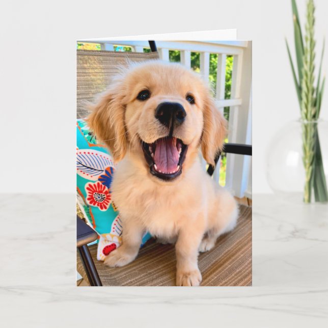 Tarjeta Sonriente Golden Retriever Puppy Dog Hello (Anverso)