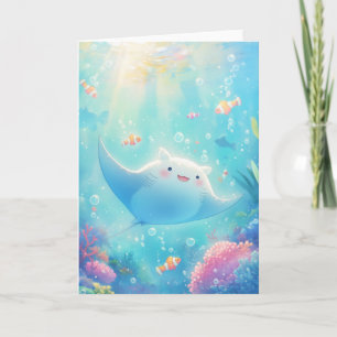 Tarjeta Sonriente manta Ray en el paraíso de Coral