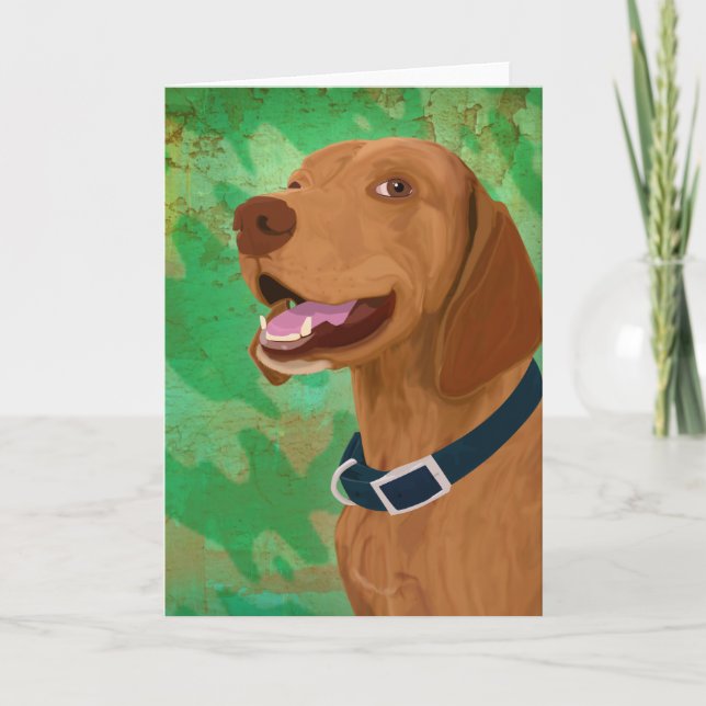 Tarjeta Sonriente Vizsla Brown en fondo verde (Anverso)