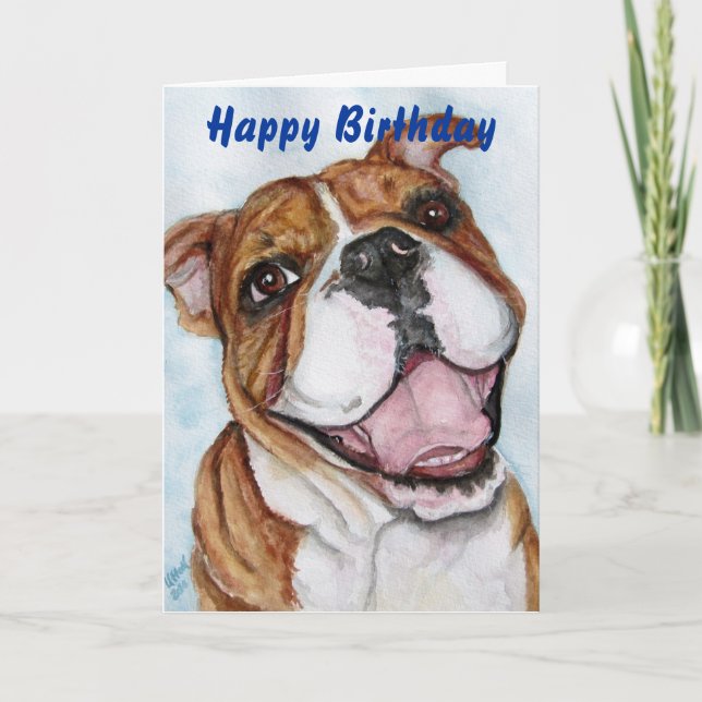 Tarjeta Sonrisa del bulldog del feliz cumpleaños (Anverso)