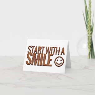 Tarjeta Sonrisas Hola Cara Feliz Madera Marrón Motivaciona
