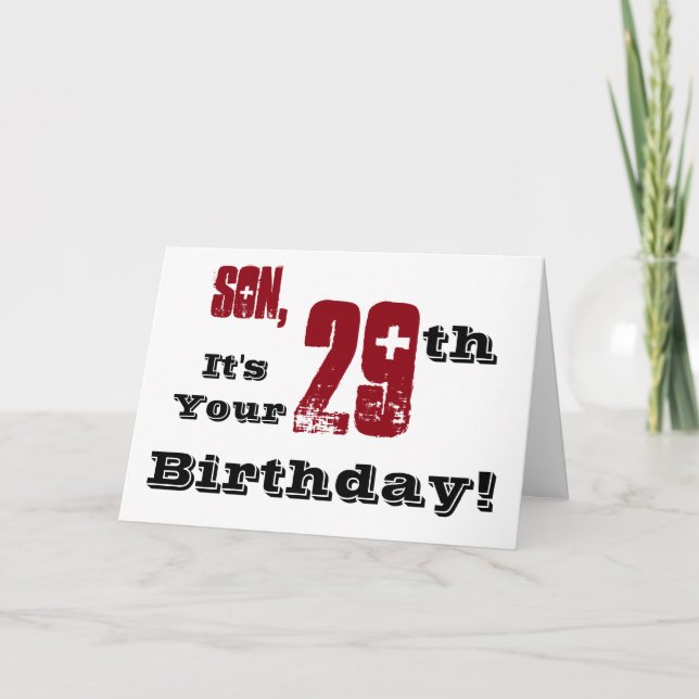 Tarjeta Son's 29th birthday greeting in black, red, white. (Anverso)
