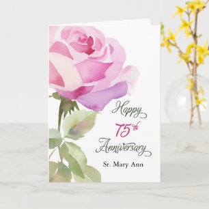 Tarjeta Sor Nun Nombre Personalizado 75º Aniversario Rosa 
