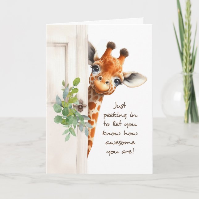 Tarjeta Sorprendente Alentamiento Giraffe Mirando A Su Alr (Anverso)