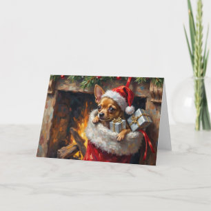 Tarjeta Sorpresa de calcetín de Navidad con perro Chihuahu