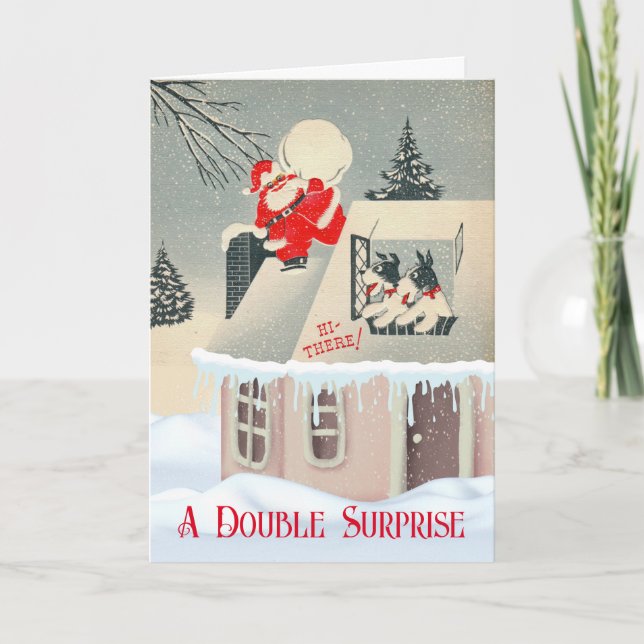 Tarjeta Sorpresa de Navidad con Papá Noel de los Gemelos (Anverso)