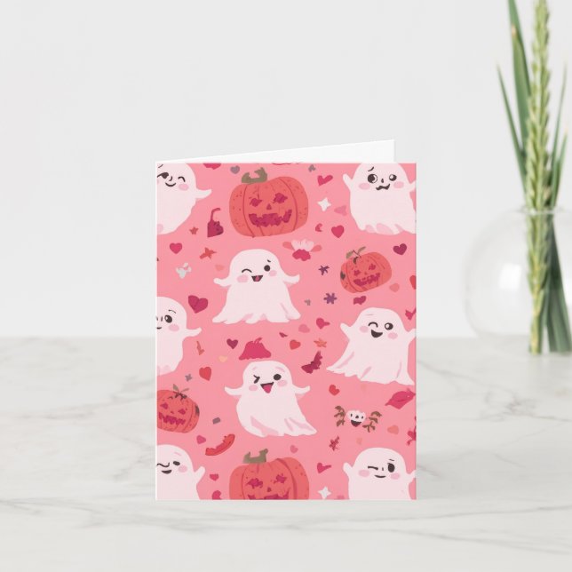 Tarjeta Sorpresa fantasmal de calabaza rosa (Anverso)