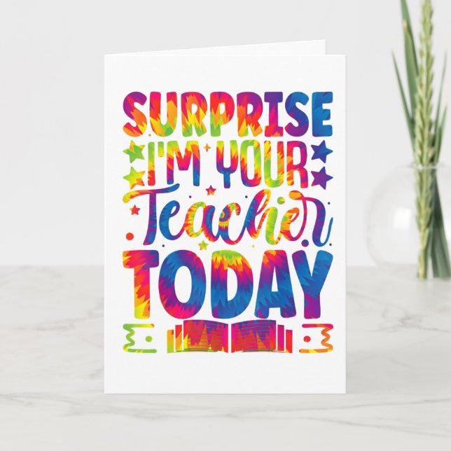 Tarjeta Sorpresa Soy Tu Maestro tie-dye, escuela (Anverso)