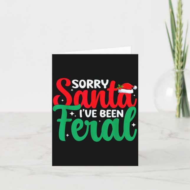 Tarjeta Sorry Santa I've Been Feral Funny Retro Christmas  (Anverso)
