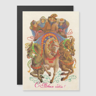 Tarjeta soviética con caballería de Año Nuevo