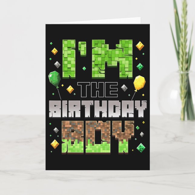 Tarjeta Soy el Fiesta de cumpleaños Gamer Pixel Boy Bir (Anverso)