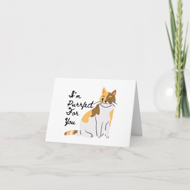 Tarjeta Soy Purr-fect (Perfecto) para ti - Calico Cat BLAN (Anverso)