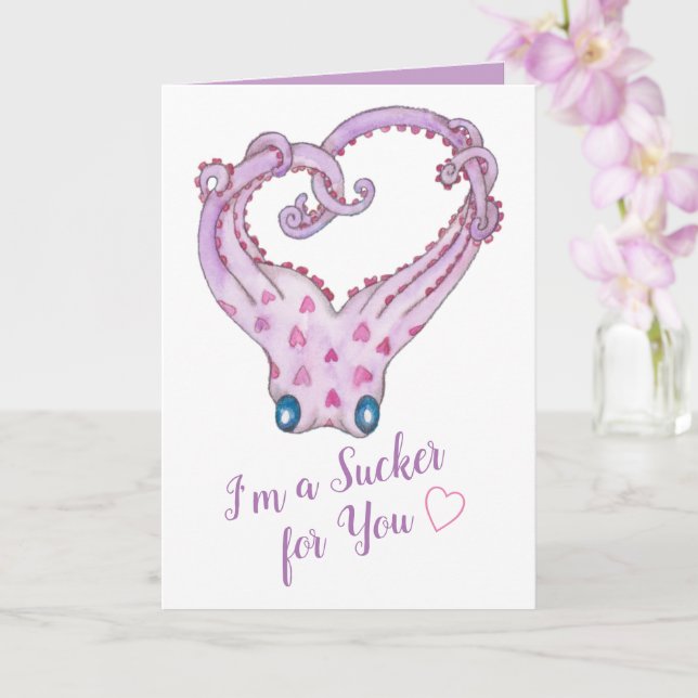 Tarjeta Soy un Sucker para ti Octopus Valentine Card (Orquídea)
