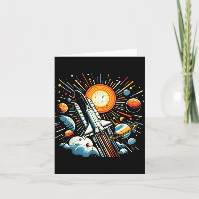 Tarjeta Space Shuttle Sun Planets Rocket Galaxy Boys Kids  (Anverso)