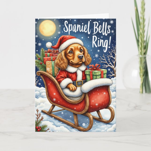Tarjeta Spaniel Bells Ring – Cocker Spaniel Navidad (Anverso)