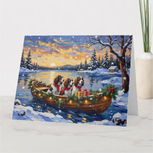 Tarjeta Spaniel de Springer Navidad Barco Fiesta