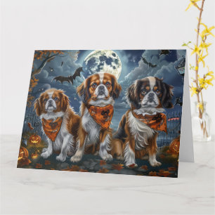 Tarjeta Spaniel Tibetano Halloween Espeluznante 