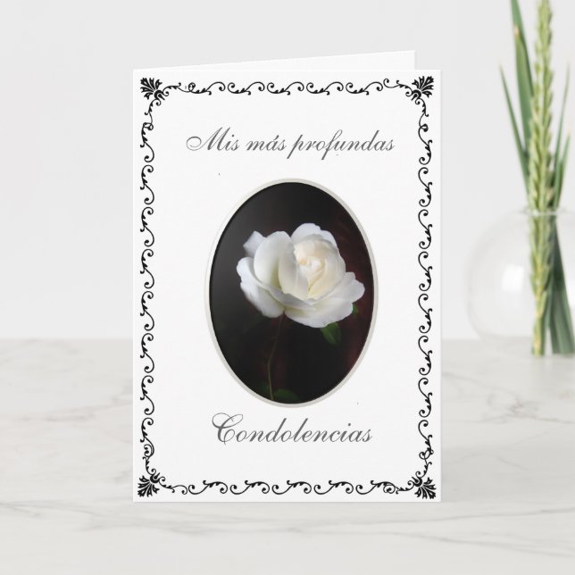 Tarjeta Spanish: Condolencias: rosa blanca (Anverso)