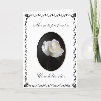 Tarjeta Spanish: Condolencias: rosa blanca