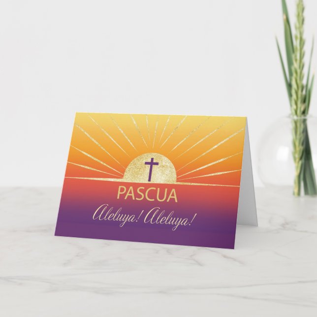 Tarjeta Spanish Easter Blessings Sunrise With Gold Look (Anverso)