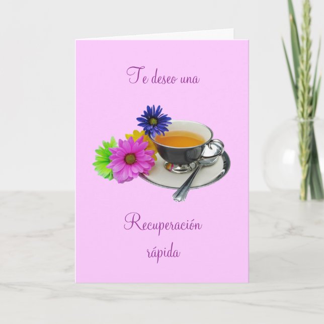 Tarjeta Spanish: Recuperación- taza de té / Get well (Anverso)