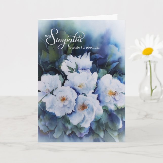 Tarjeta Spanish Sympathy Con Simpatia Blue Flowers (Planta pequeña)