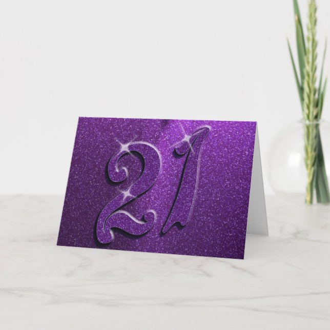 Tarjeta Sparkle 21st Purple Birthday Party Greeting Card (Anverso)