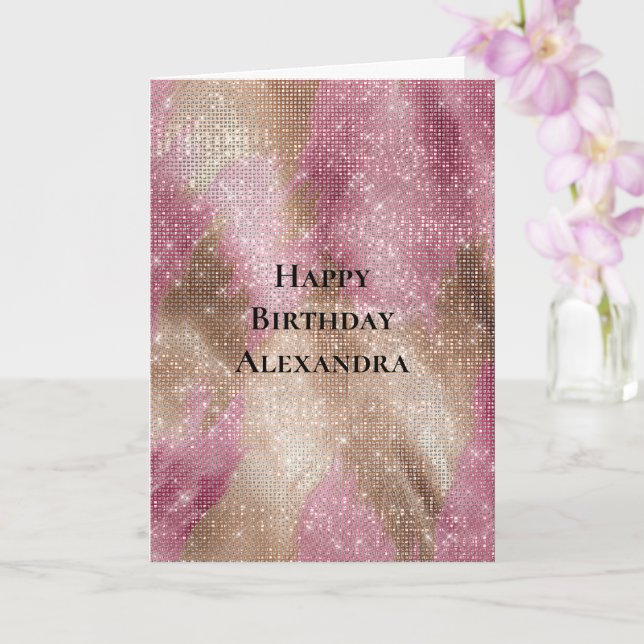 Tarjeta Sparkle Pink Gold Southwest Faux Piel de vaca Bird (Orquídea)