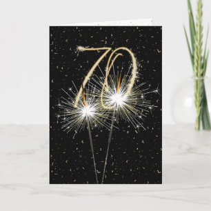 Tarjeta Sparkler de cumpleaños 70 en negro