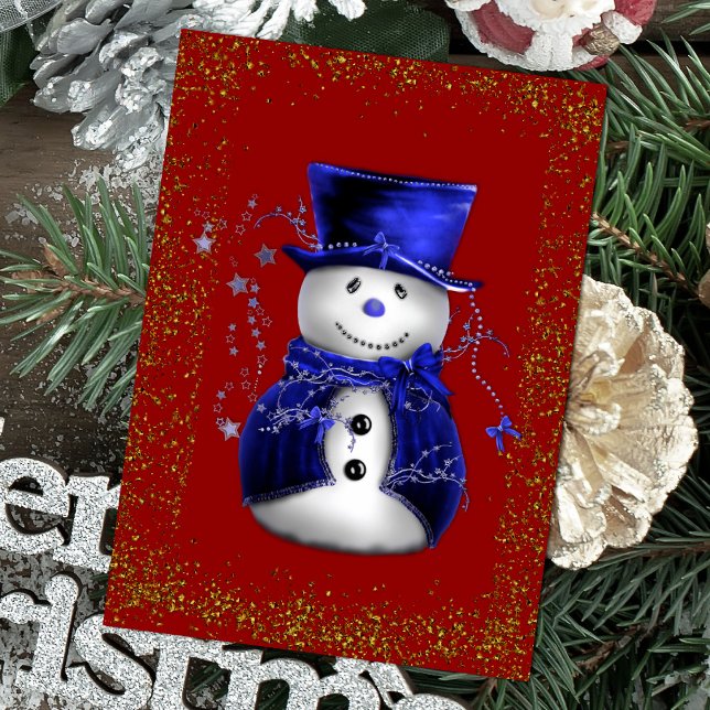 Tarjeta Sparkling Snowman in Blue Velvet Christmas (Sparkling Snowman in Blue Velvet Christmas Card by the Olde Christmas Shoppe)