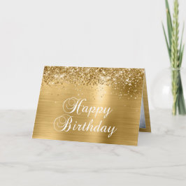Tarjeta Sparkly Gold Family Photo Happy Birday