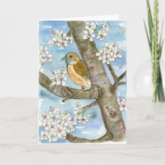 Tarjeta Sparrow Bird Spring Flowday Feliz cumpleaños