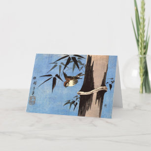 Tarjeta Sparrow y Bamboo, Ando Hiroshige