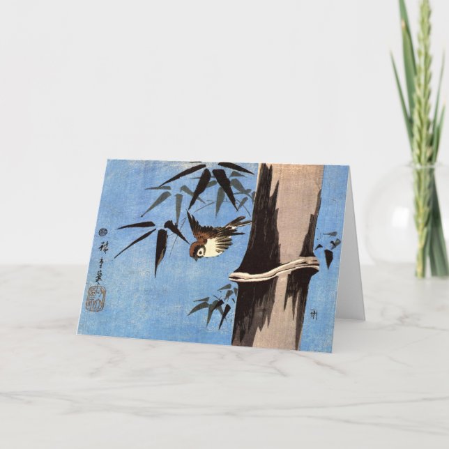 Tarjeta Sparrow y Bamboo, Ando Hiroshige (Anverso)