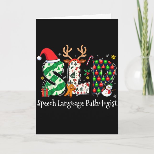Tarjeta Speech Language Pathologist Reindeer Santa Hat Slp (Anverso)