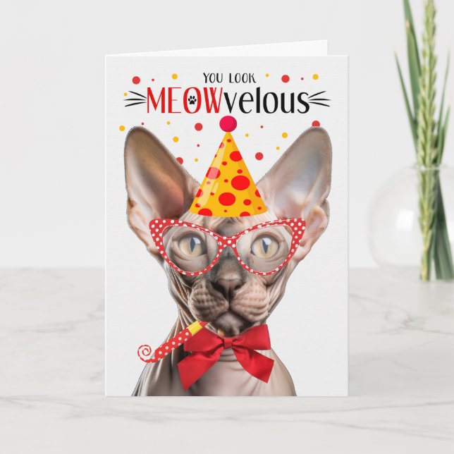 Tarjeta Sphynx Cat MEOWvelous Birthday (Anverso)