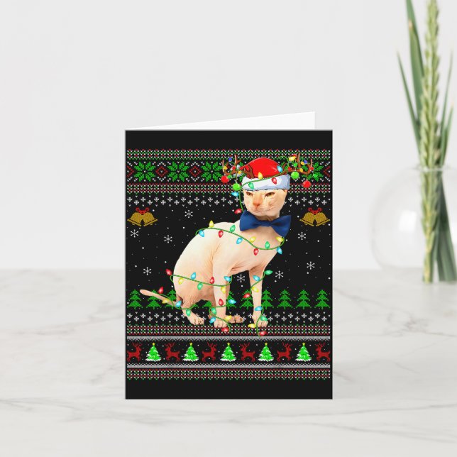 Tarjeta Sphynx Cat Ugly Christmas Sweaters Holiday Santa C (Anverso)