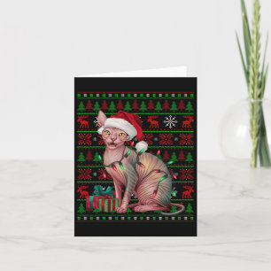 Tarjeta Sphynx Cat Xmas enciende Ugly Santa Hat Sphynx Cat
