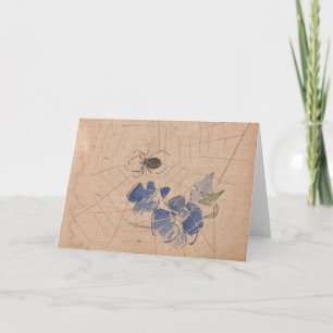 Tarjeta Spider y Web con flores azules   Joseph Crawhall
